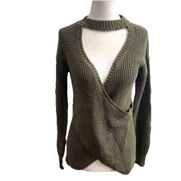 Guess Winslet Crossover Wrap Sweater Olive Green Size Small - Picture 2 of 11